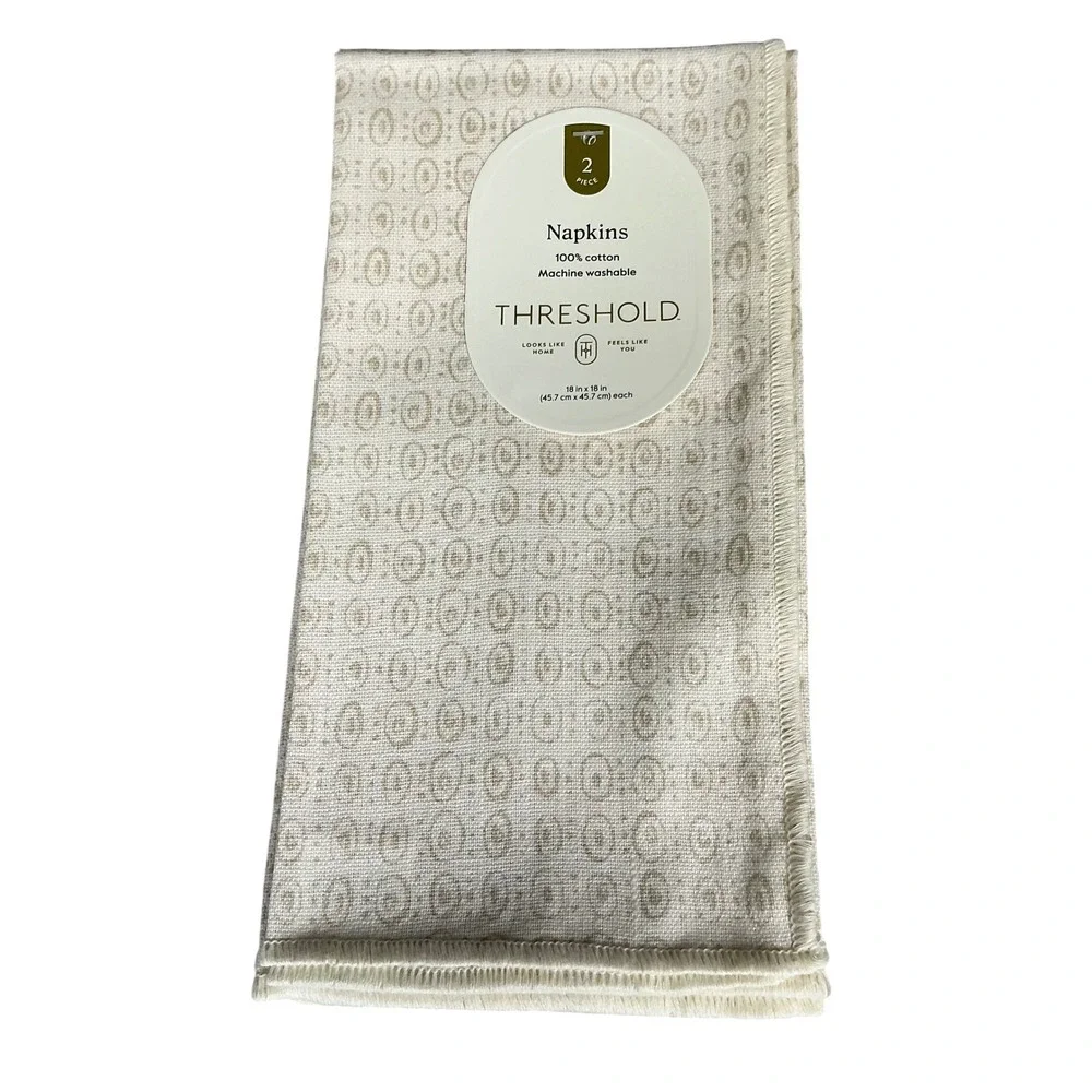 Threshold Cotton Cloth Dinner Napkins Lot of 2 Beige Neutral Pattern 18